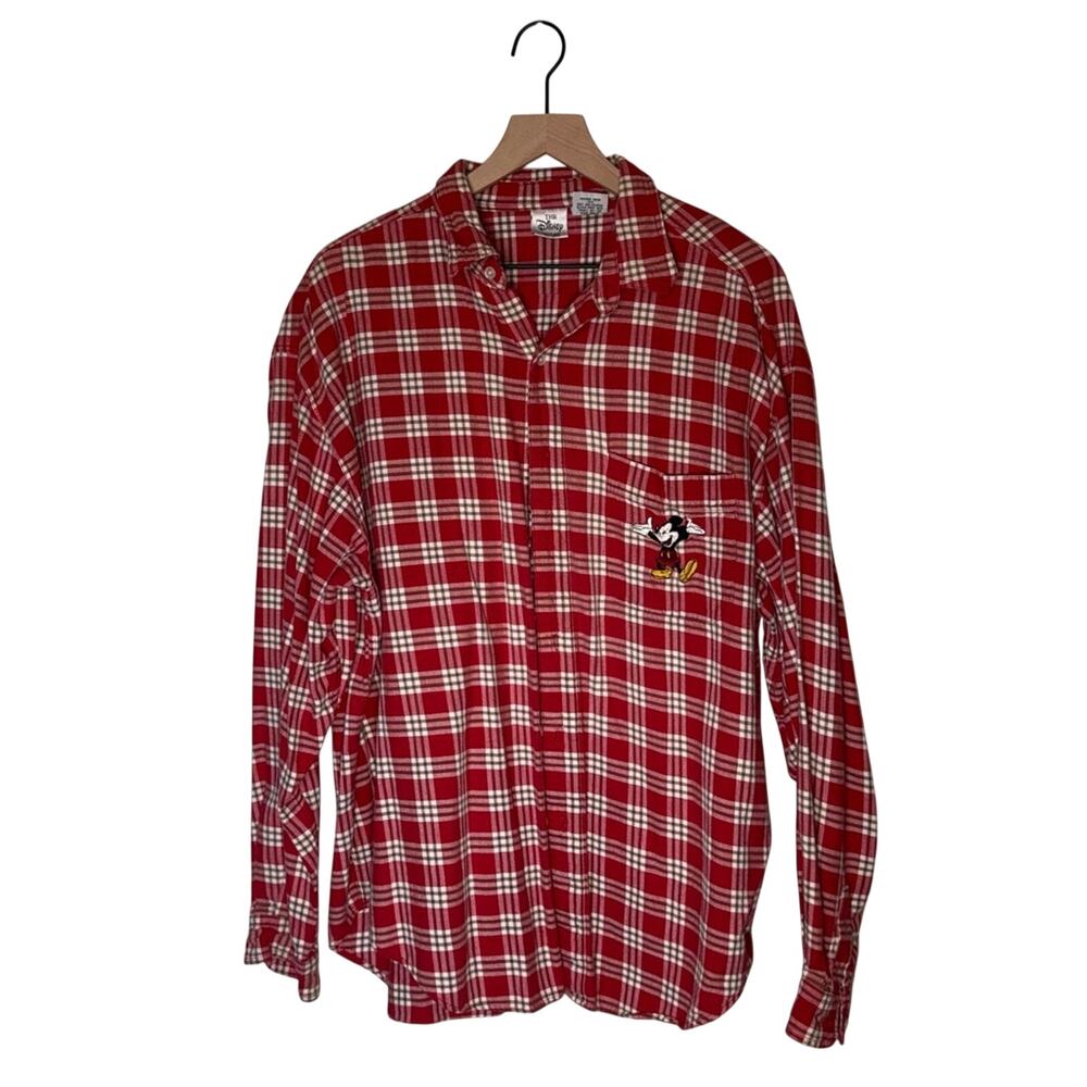 VINTAGE DISNEY STORE Mickey embroidered grunge 90s plaid flannel shirt XXL